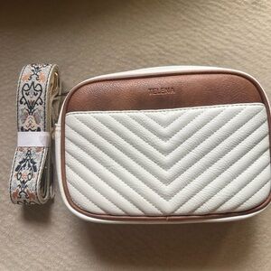 Telena White and Brown Crossbody Bag